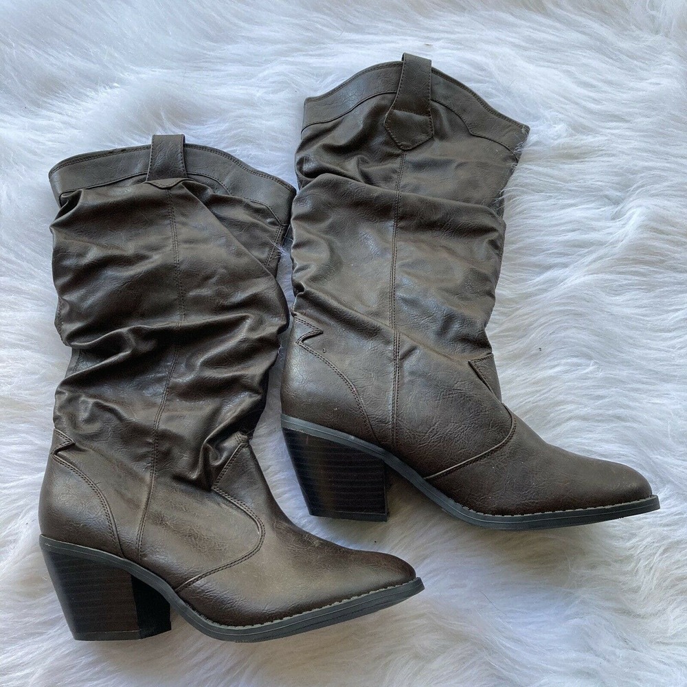 Brown Leather Slouch Boots Sz 7 New Trendy Teens Fall Winter School Work Womens